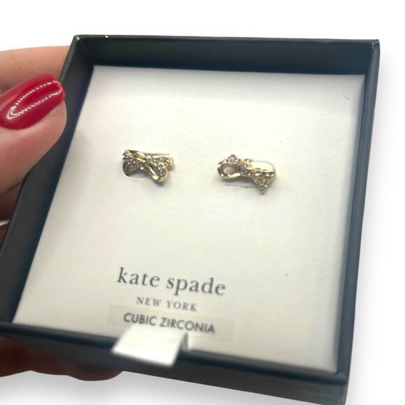 NEW Kate Spade Gold Pave Mini Bow Stud Earrings Gold Mini Preppy Girly Jewelry - Picture 4 of 9